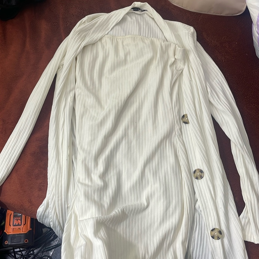 White tube dress with cardigan/ 2 piece